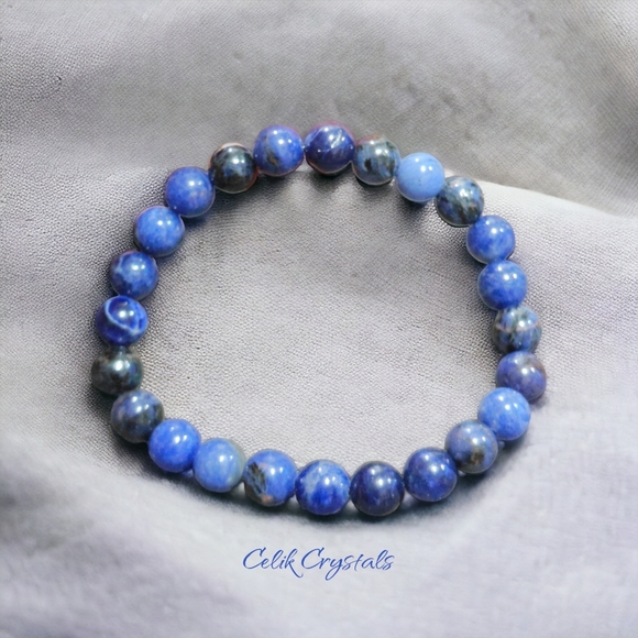 Sodalite Bracelet Natural Stones 8mm Stretches Unisex - Picture 2 of 5